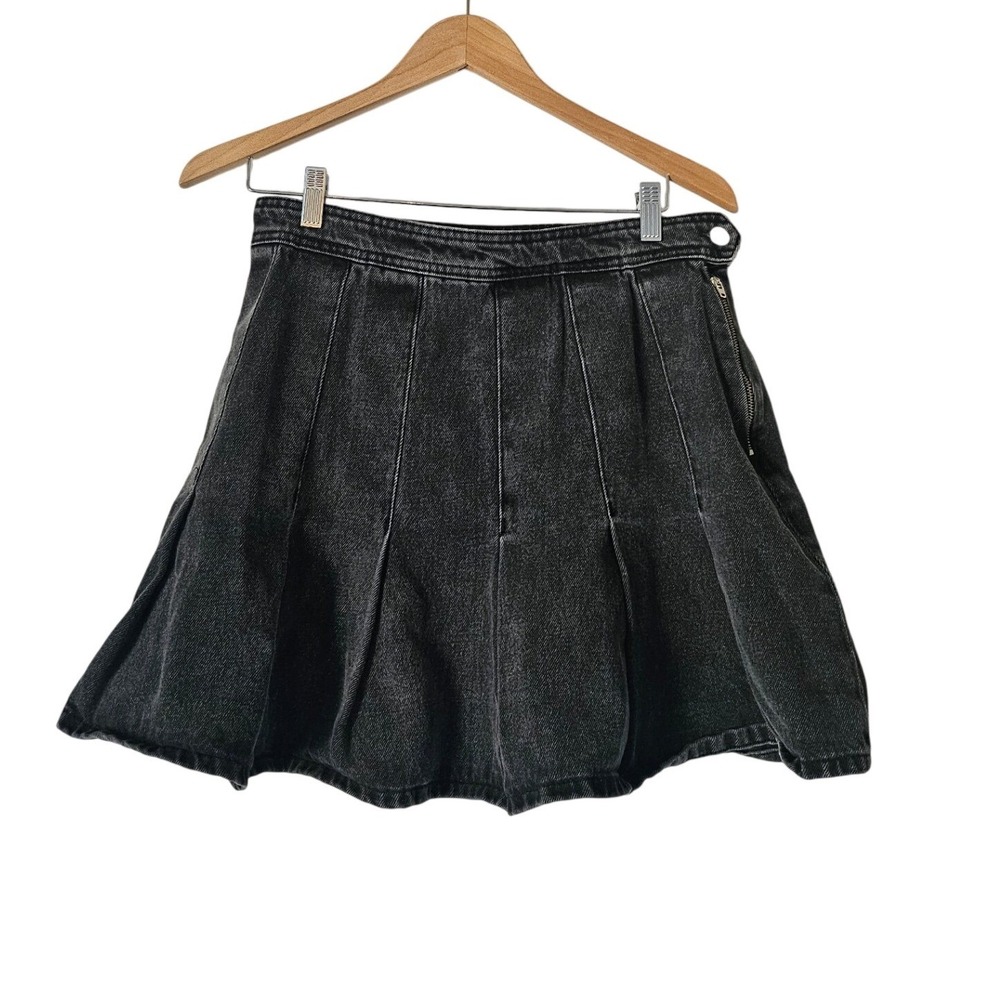 Pilcro Black Acid Wash Denim Mini Skirt Size 8 Pleated Flare Skater Y2K Grunge A